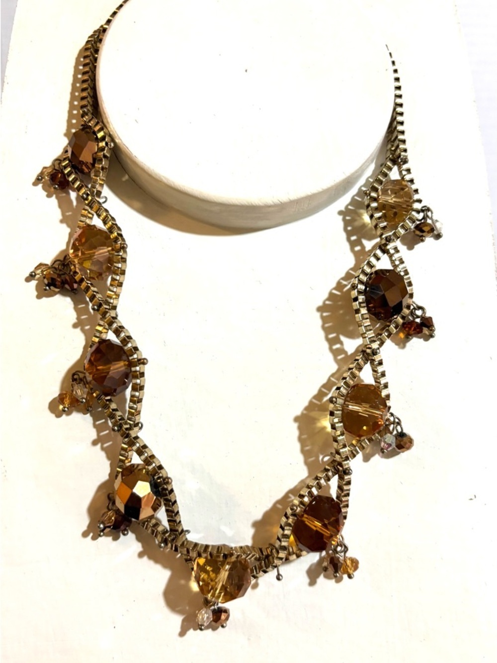 Fashion Jewelry Gold-Tone Necklace with Amber and Brown Crystals